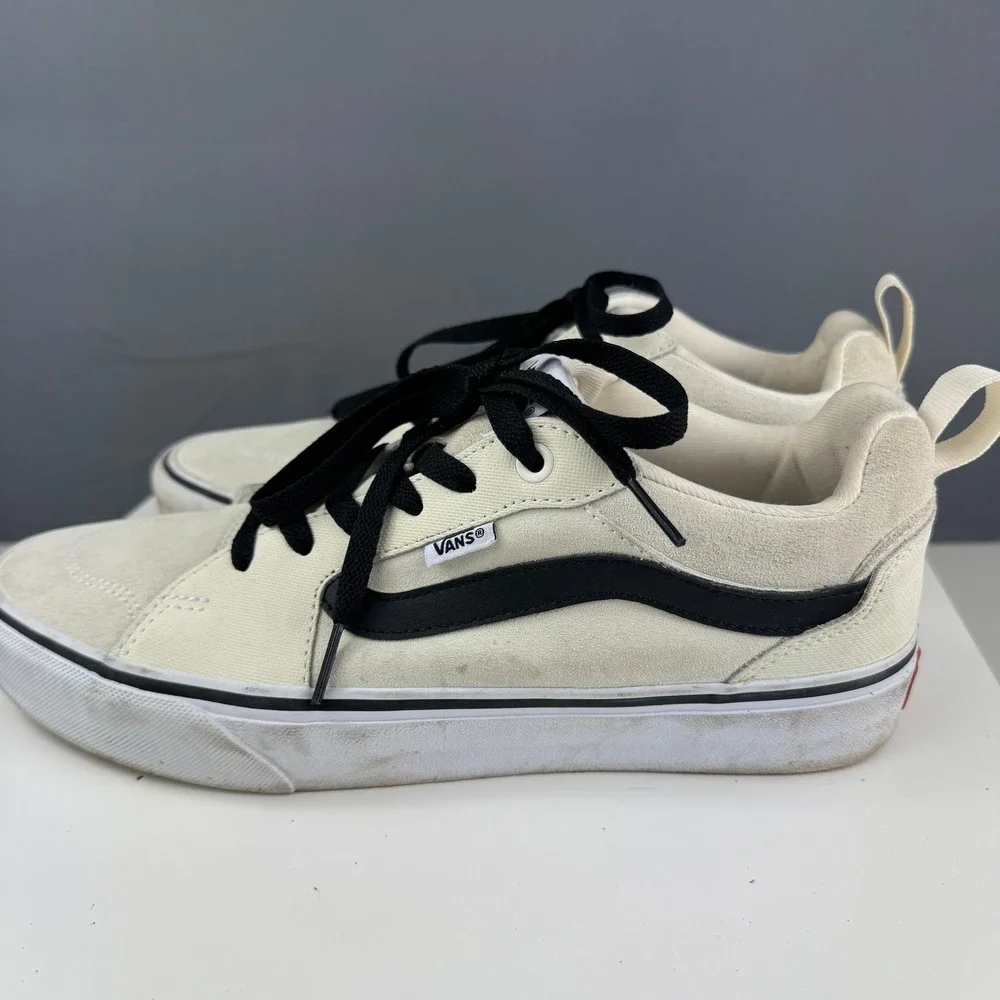 Vans Filmore Sneakers Mens 9 Cream Black Suede Canvas Low Top Skate Shoes 721454